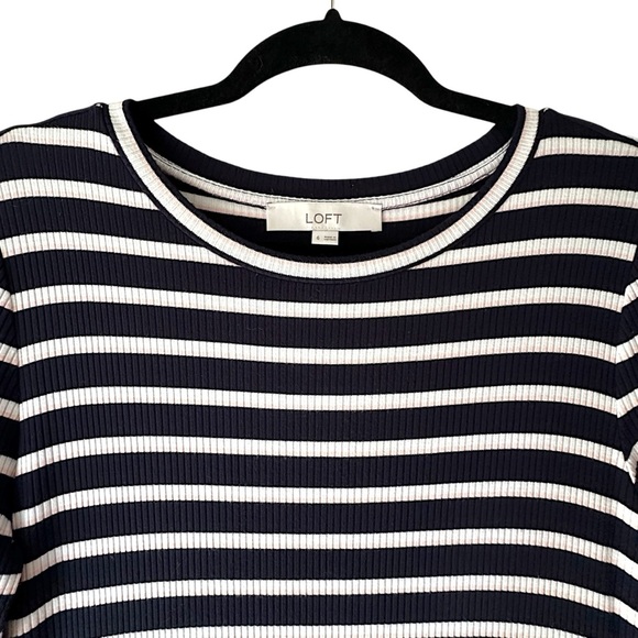 LOFT | NWOT BLACK WHITE PINK STRIPED MIDI DRESS LONG SLEEVED | SIZE: 6 - Picture 3 of 10